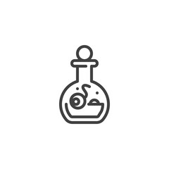 Halloween potion bottle line icon. linear style sign for mobile concept and web design. Witch bottle with human eyeball outline vector icon. Symbol, logo illustration. Vector graphics