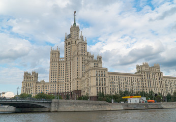Stalin tower against the sky, panoramic view