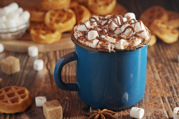 A mug with hot chocolate with marshmallow