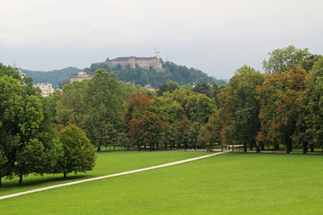 View from Park Tivoli to Ljubljana castle, Slovenia