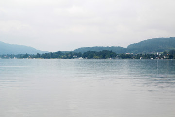 Panorama of Worthersee from promenade in Portschach, Austria