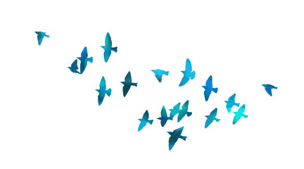 A flock of flying blue birds. Vector illustration
