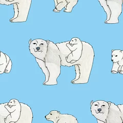 Foto op Canvas Seamless pattern with the image of a polar bear  and cubs  © Kateryna