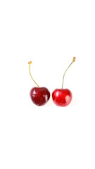 Obraz na płótnie Canvas Fresh cherries on white background. Juicy summer berry close-up.