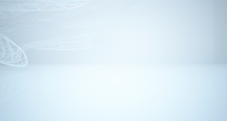 White smooth architectural interior of chaotic lines. 3D illustration and rendering