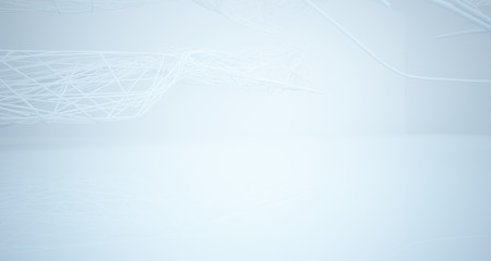 White smooth architectural interior of chaotic lines. 3D illustration and rendering