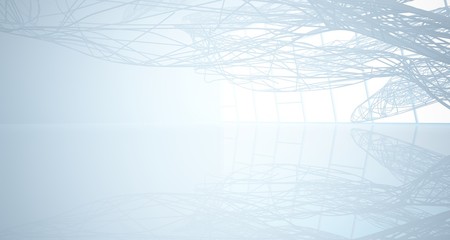 White smooth architectural interior of chaotic lines. 3D illustration and rendering