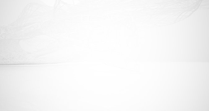 White smooth architectural interior of chaotic lines. 3D illustration and rendering