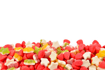 Juicy colorful jelly sweets isolated on white. Gummy candies. .