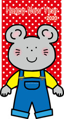 ねずみオーバーオール　水玉