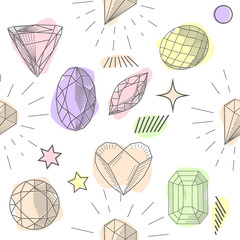 Hand drawn abstract seamless pattern with golden terrarium, polka dots texture in pastel colors isolated on white background. Design