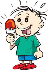 Cute boy licking ice cream