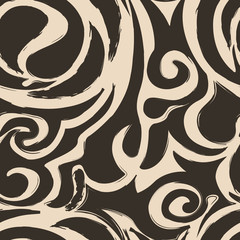 Abstract Seamless pattern of spirals and curls brown