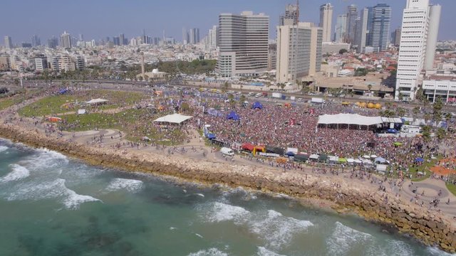 Drone Shot Of Crowds At The Tel Aviv Pride Parade