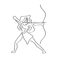 Black white illustration of archer gesture line art