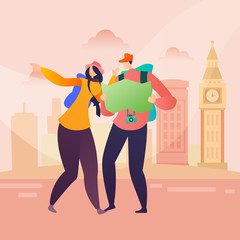 People Travel Character vector Illustration in vacation on background concept in London with flat cartoon