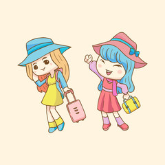 World Tourism Day, Holiday, cute girl hand draw vector illustration