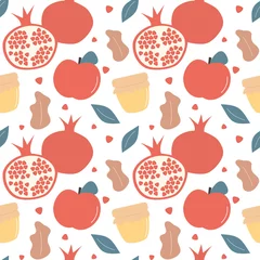 Foto auf Leinwand Rosh Hashanah Jewish New Year holiday seamless vector pattern background illustration with pomegranate, honey, leaves and apple for wallpaper and greeting cards © Alice Vacca