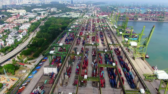Aerial Footage of Commercial Port Terminal in Singapore