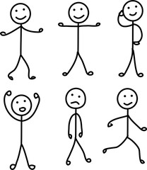 set pictogram person, various poses, stick figures people
