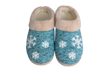 pair of winter slippers,Turchuise slippers isolated on white background, winter slippers