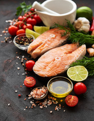 Raw salmon steaks