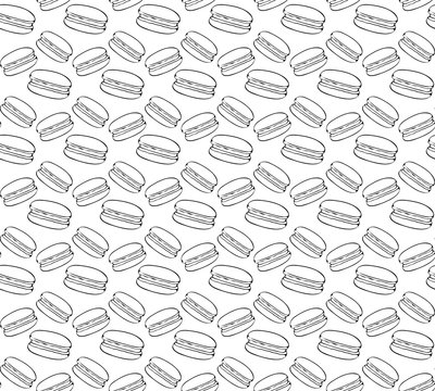 Seamless vector pattern biscuit macaroon. Sweet pattern for fashion design. Background with sweets. Pattern for candy packaging dessert. Cute Doodle style.