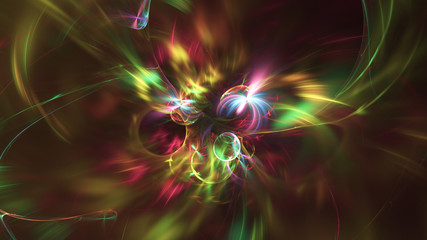 Abstract transparent green and rose crystal shapes. Fantasy light background. Digital fractal art. 3d rendering.