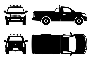 Pickup Truck black icons vector illustration - obrazy, fototapety, plakaty
