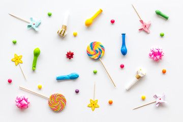 Decoration for party layout on white background top view