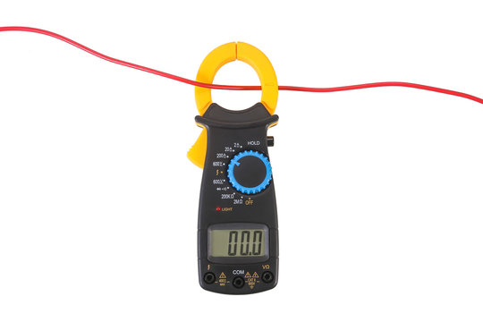 Clamp Amp meter for electrical tester that combines a voltmeter with a clamp type current meter multi-functional isolate on white background. clipping path
