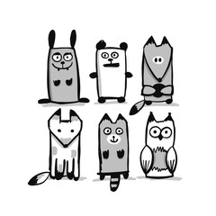 Forest animal character collection, sketch for your design