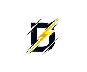 Thunder D Letter icon, flash D electrical logo icon