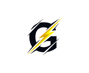 Thunder G Letter icon, flash G electrical logo icon
