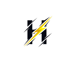 Thunder H Letter icon, flash H electrical logo icon