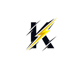 Thunder K Letter icon, flash K electrical logo icon