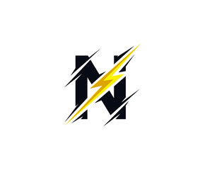 Thunder N Letter icon, flash N electrical logo icon