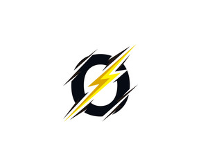 Thunder O Letter icon, flash O electrical logo icon