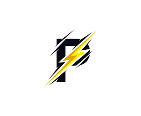 Thunder P Letter icon, flash P electrical logo icon