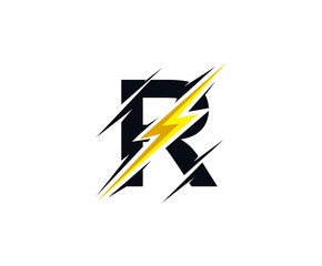 Thunder R Letter icon, flash R electrical logo icon