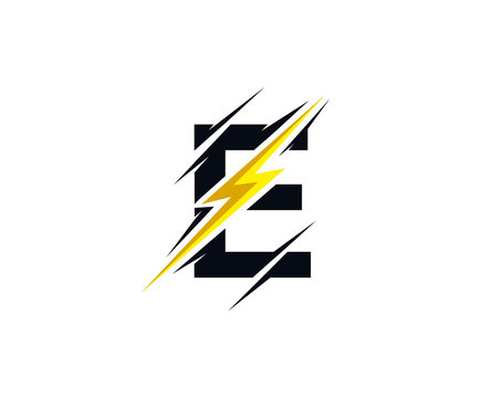 Thunder E Letter icon, flash E electrical logo icon