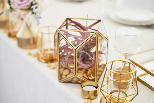 Wedding decoration in boho style. Light colors, in the tent.