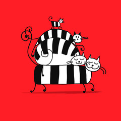 Cats family with kittens, sketch for your design