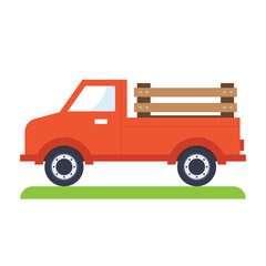 Fototapeta premium Red truck, flat vector illustration