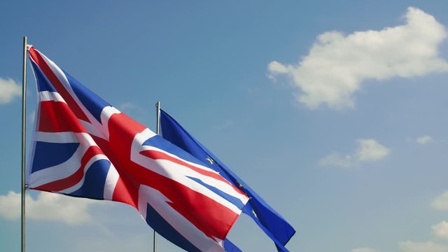 Video of British Flag and European Union flag 