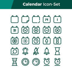 Simple Set of Calendar Related Vector Line Icons. Contains such Icons as Valentine, Hourglass, Alarm, Holiday, and more. Editable Stroke. 32x32 Pixel Perfect.