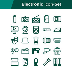 Simple Set of Electronic Related Vector Line Icons. Contains such Icons as Iron Solder, Radio, Refrigerator, CCTV, and more. Editable Stroke. 32x32 Pixel Perfect.