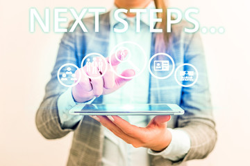 Conceptual hand writing showing Next Steps. Concept meaning something you do after you have...