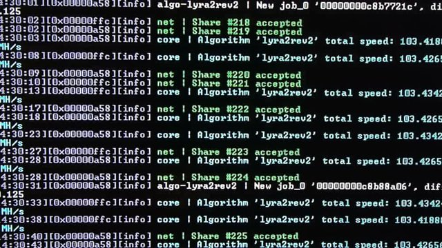 Mining process on monitor close up