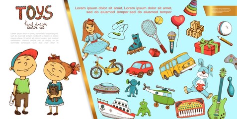 Fototapeta premium Hand Drawn Children Toys Concept